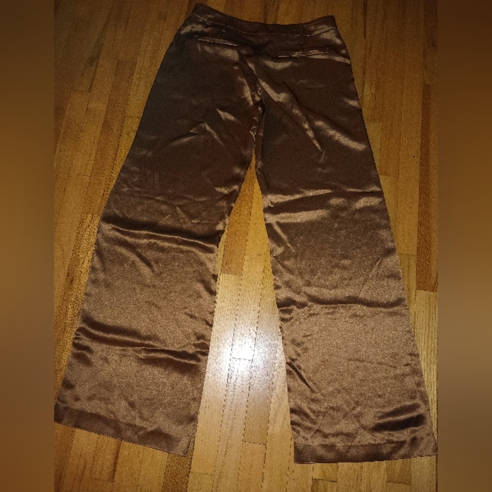 Retrofete Eliza Cognac Satin Wide-Leg Pants - Picture 4 of 5